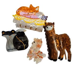Animal Hair Claw Clip Set 4pc Fox Alpaca Acetate Cottagecore Hair Accessories